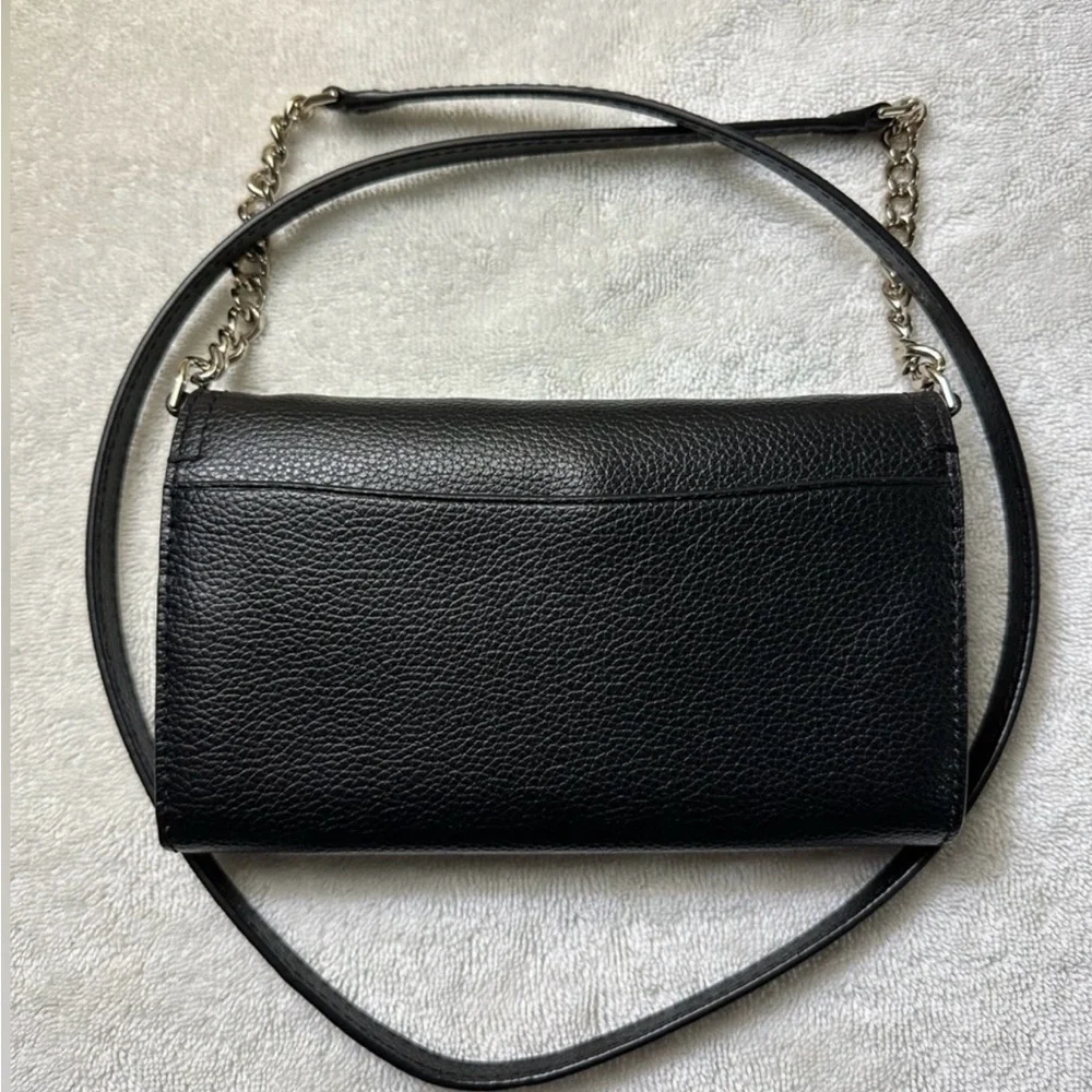NEW! Kate Spade Eva Wallet On A Chain – Black Pebbled Leather - Picture 7 of 9